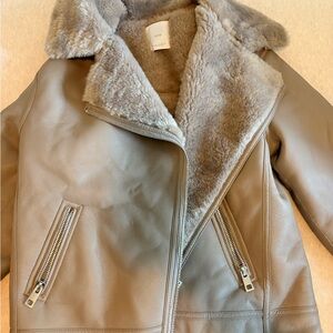 Mango Gray Leather Jacket with Fur Lining